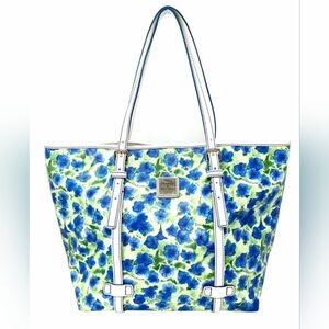NWOT Dooney & Bourke Petunia Coated Canvas Green / Blue Floral Tote